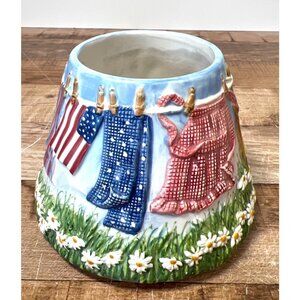 Yankee Candle Ceramic Tapered Sleeve Holder With Patriotic Laundry Line Design